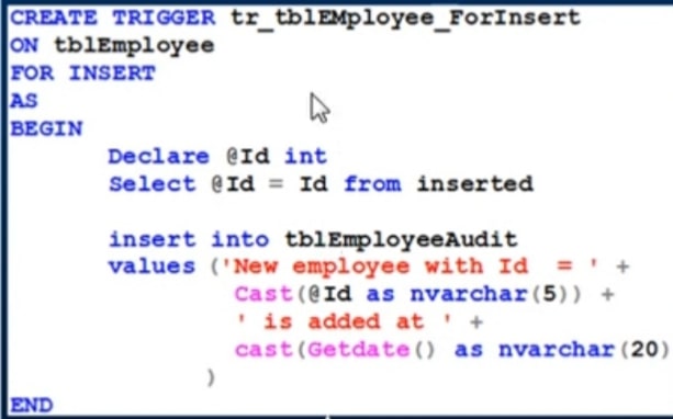 Sample query for inserted trigger